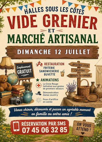 Vide grenier et marché artisanal le dimanche 12 juillet à Halles
